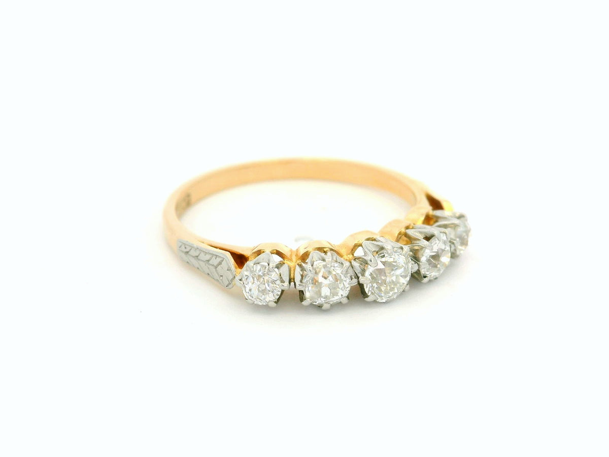 ANTIQUE EDWARDIAN FIVE STONE DIAMOND RING 18ct GOLD &amp; PLATINUM