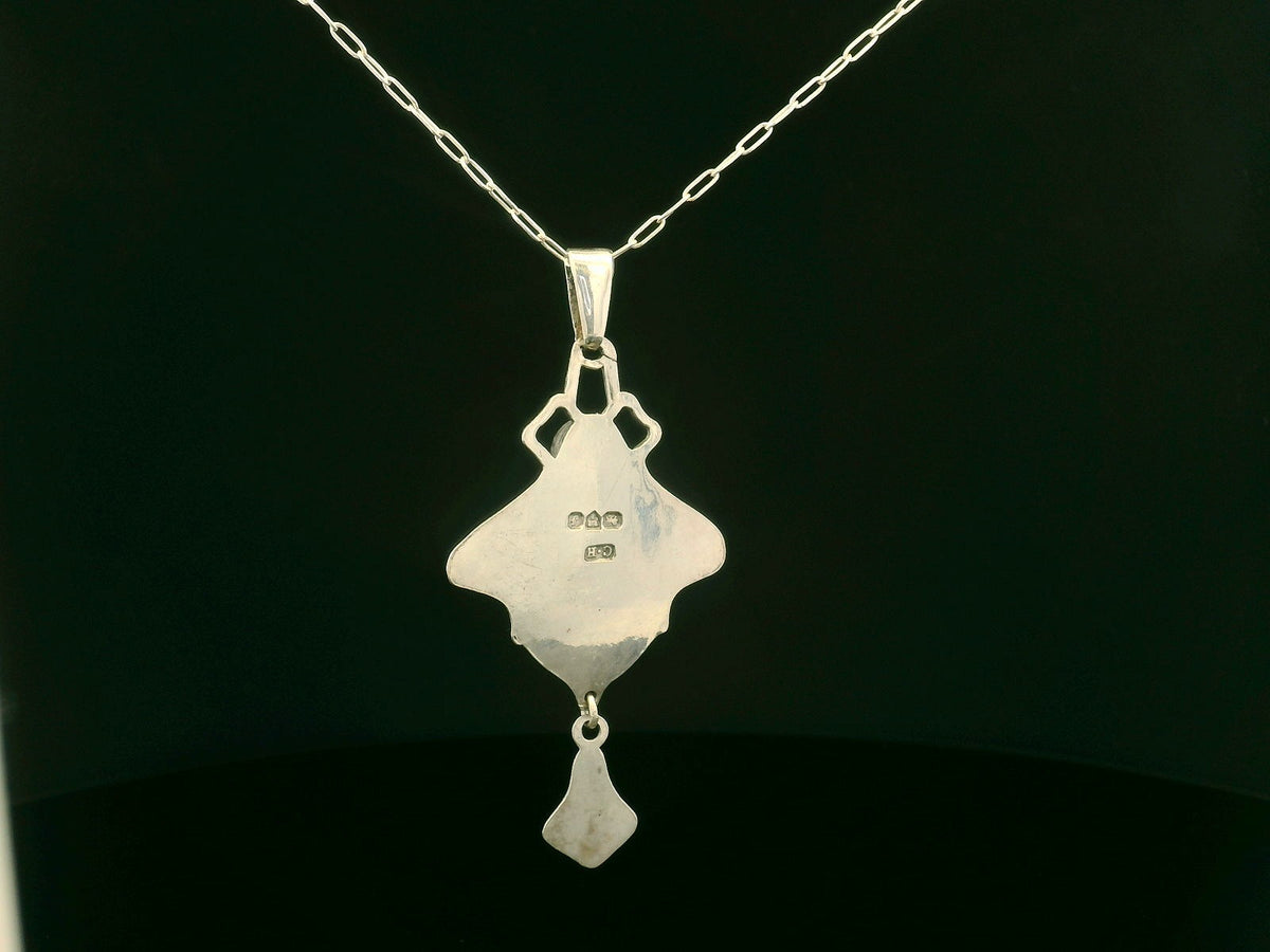 ANTIQUE ART NOUVEAU 1901 CHARLES HORNER SLIVER ENAMEL &amp; MOONSTONE NECKLACE &amp; CHAIN