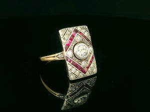 ANTIQUE FRENCH ART DECO DIAMOND & RUBY RING 18ct GOLD