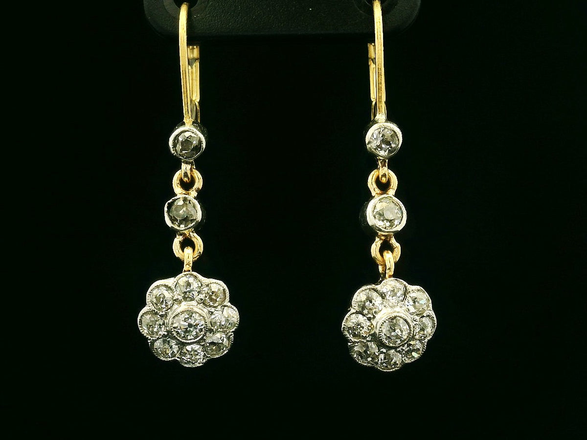 ANTIQUE DIAMOND DAISY EARRINGS PALLADIUM &amp; 18ct GOLD