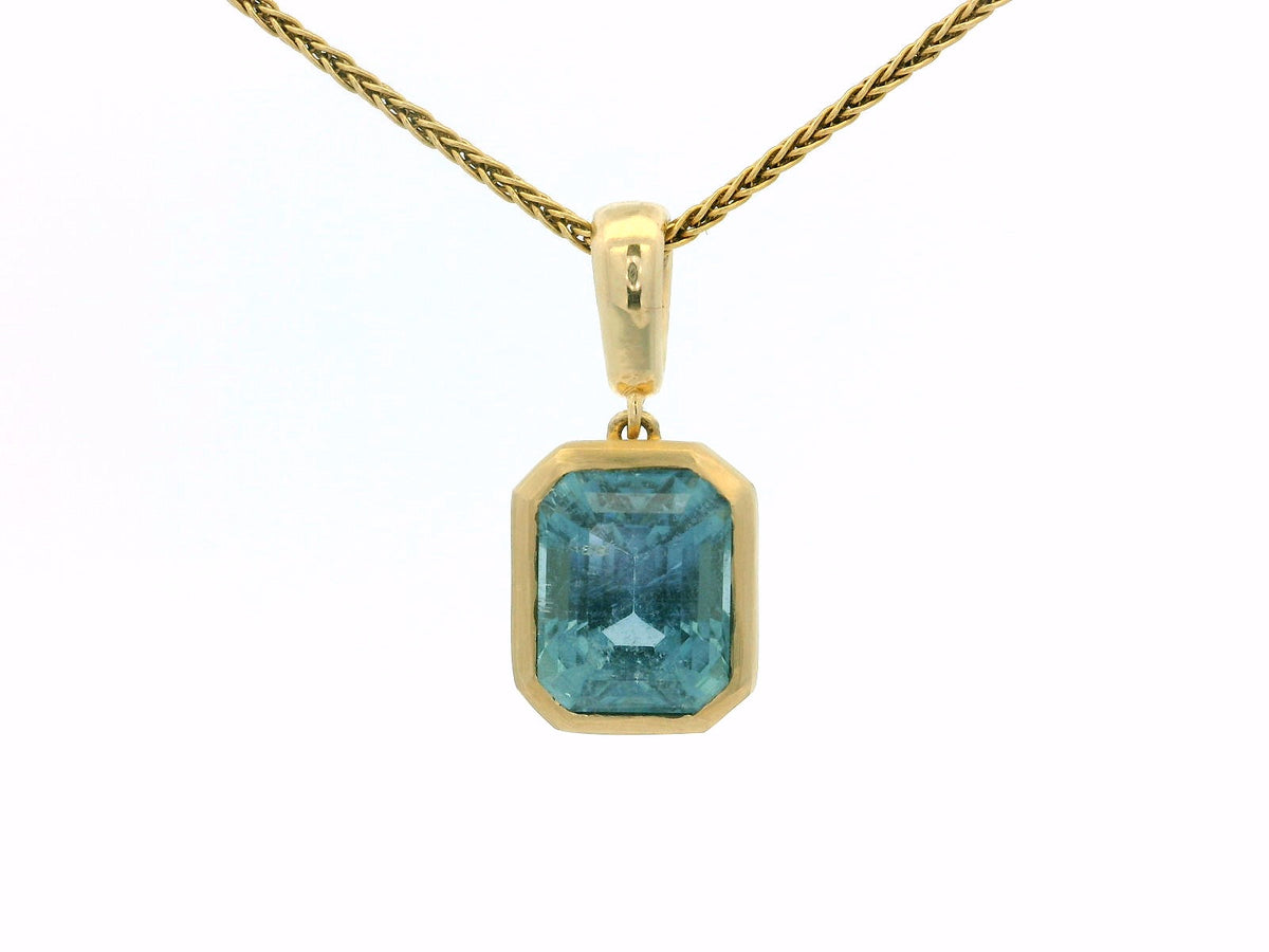 STEP CUT 2.45ct BLUE TOURMALINE PENDANT 10ct GOLD