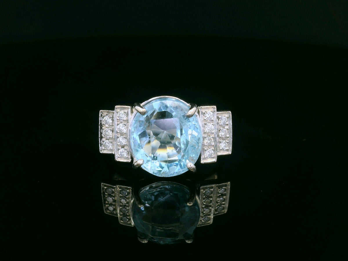 RETRO 4ct AQUAMARINE &amp; DIAMOND RING 18ct GOLD