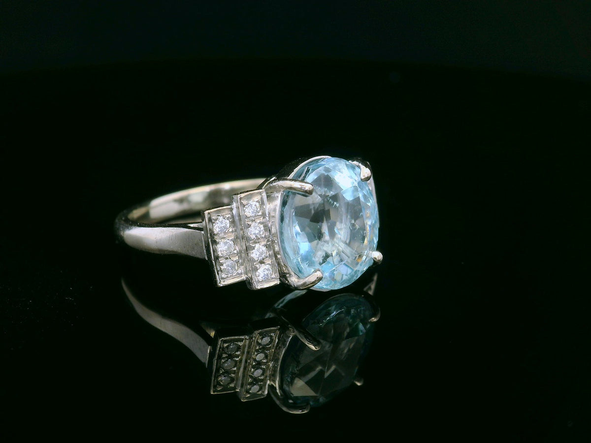 RETRO 4ct AQUAMARINE &amp; DIAMOND RING 18ct GOLD