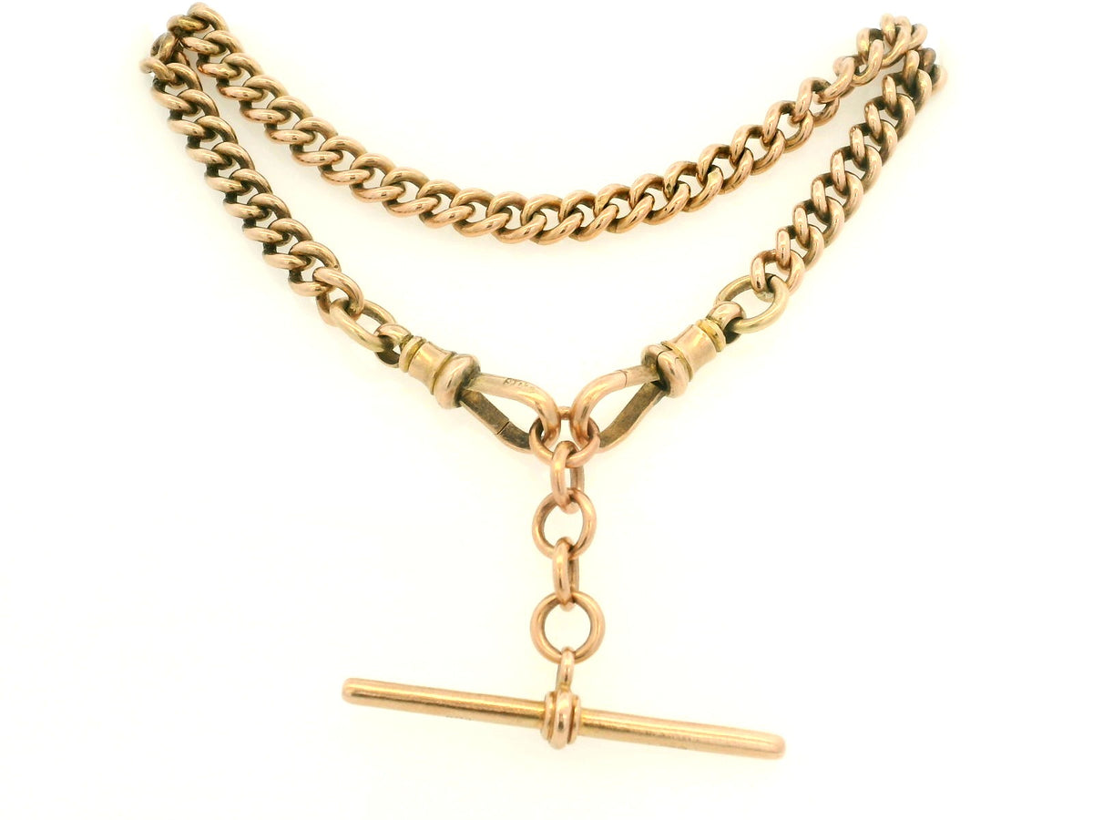 ANTIQUE 38.92g DOUBLE ALBERT FOB CHAIN 9ct GOLD