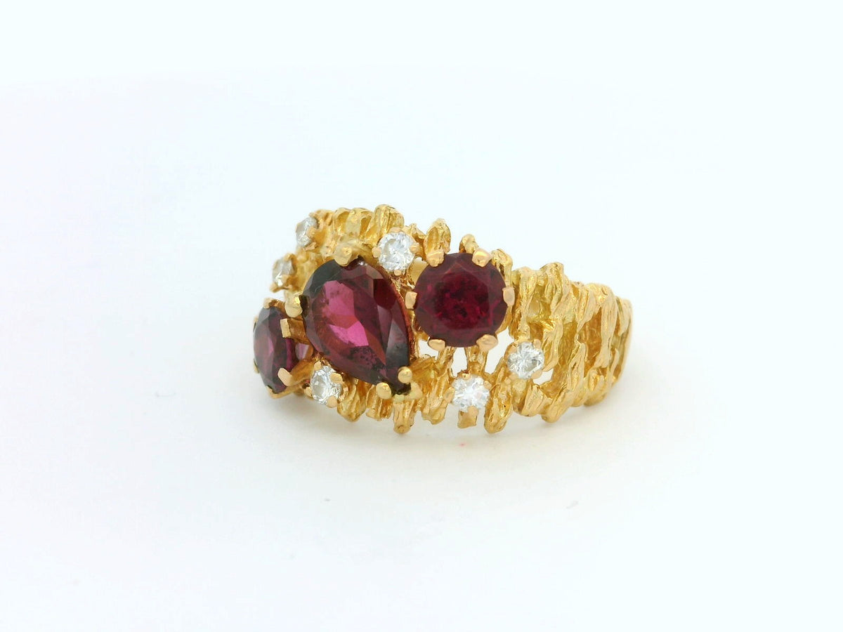 MID-CENTURY TOURMALINE &amp; DIAMOND RING 18ct GOLD
