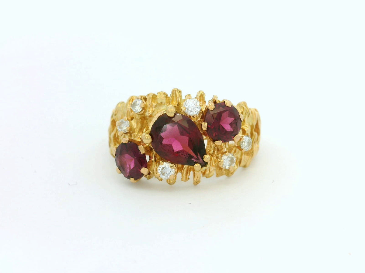 MID-CENTURY TOURMALINE &amp; DIAMOND RING 18ct GOLD