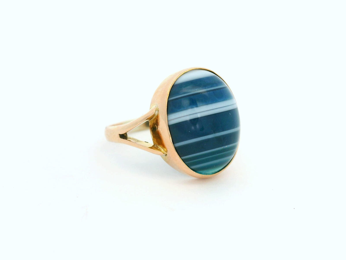 ANTIQUE BANDED AGATE RING 9ct GOLD
