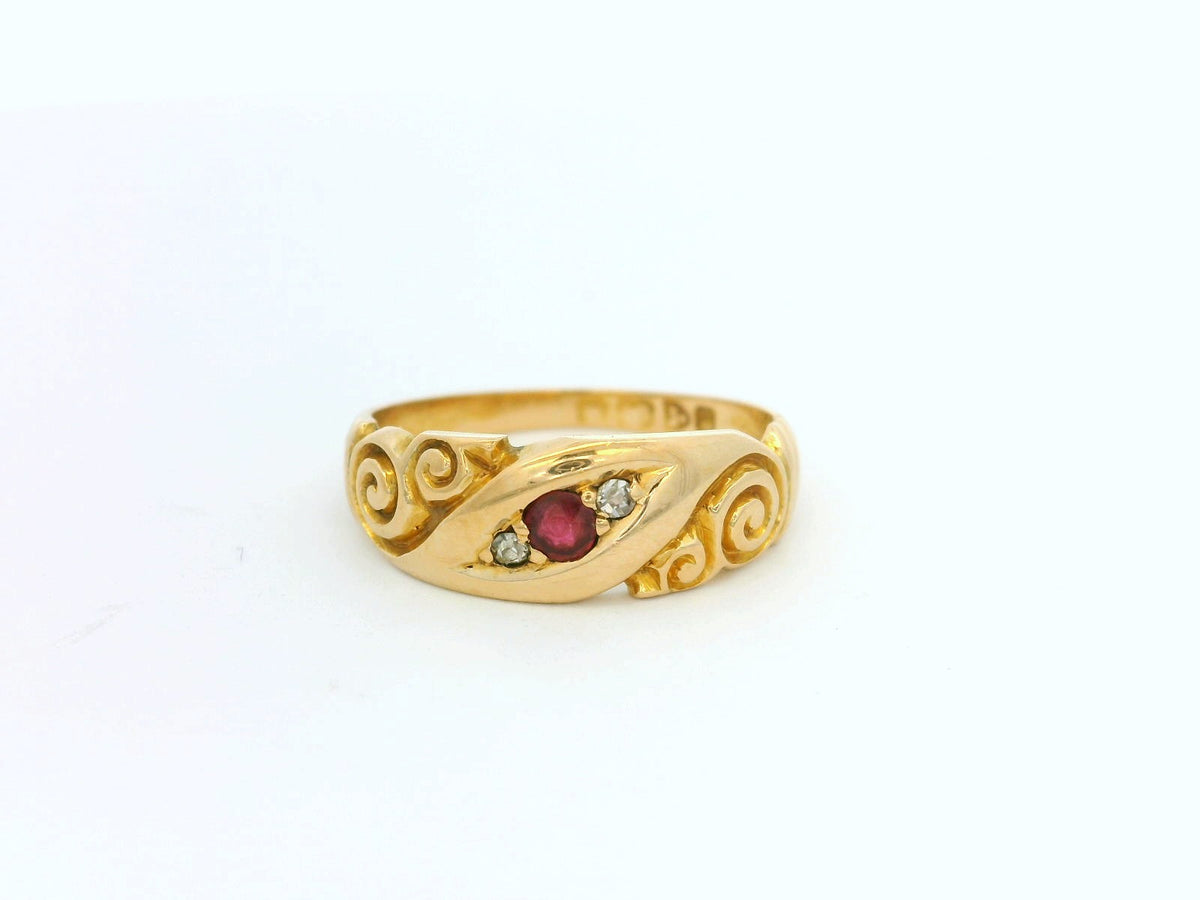ANTIQUE RUBY &amp; DIAMOND RING 18ct GOLD