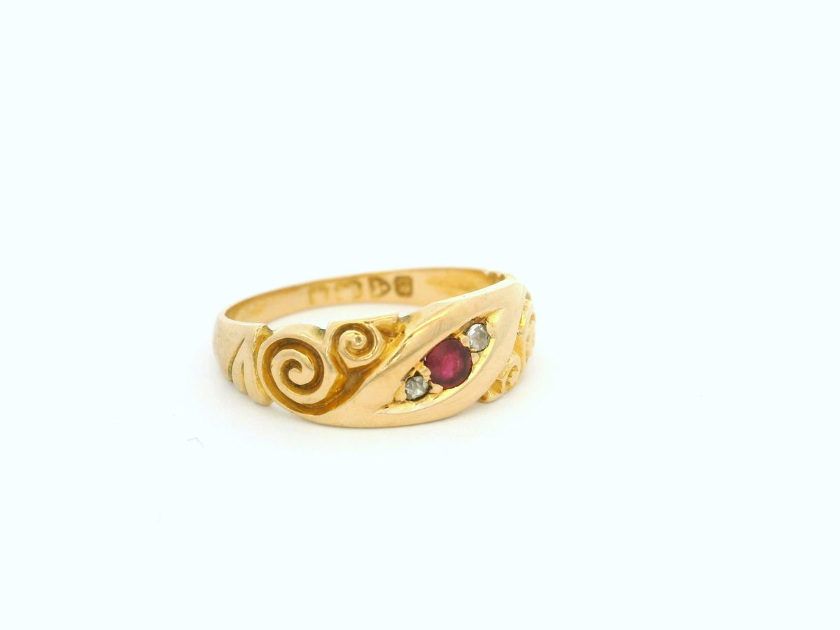 ANTIQUE RUBY &amp; DIAMOND RING 18ct GOLD