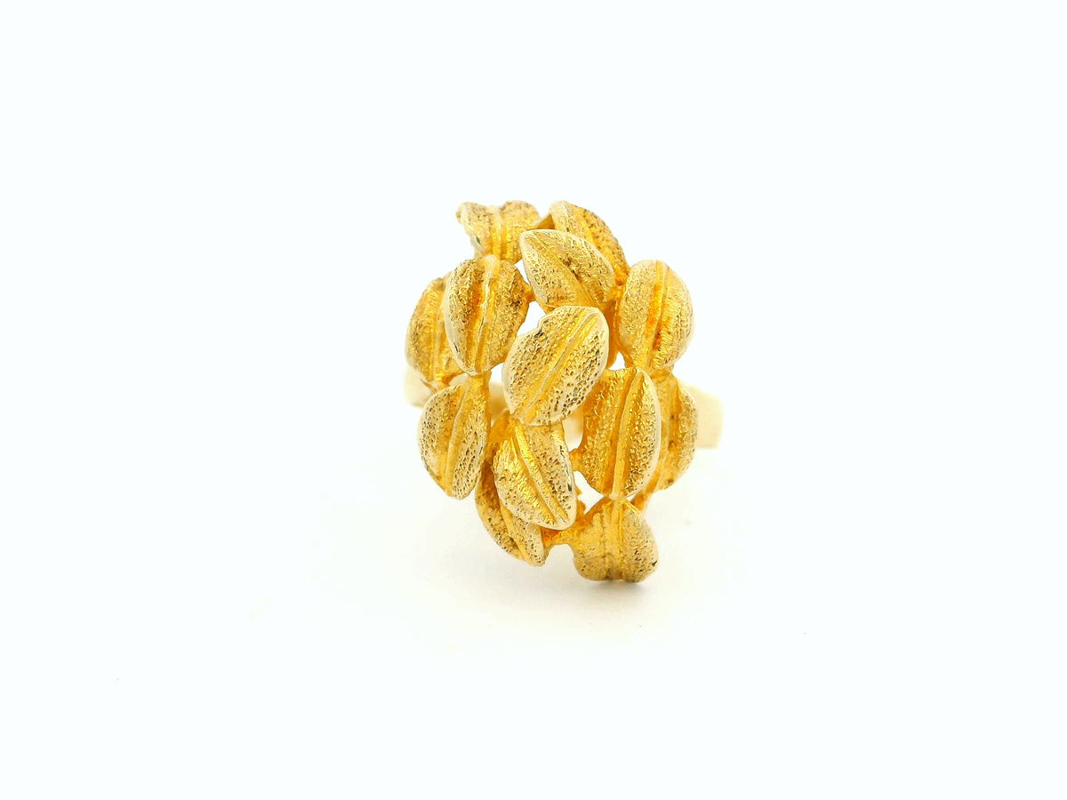 MID-CENTURY ETCHED LEAVES RING 14ct GOLD