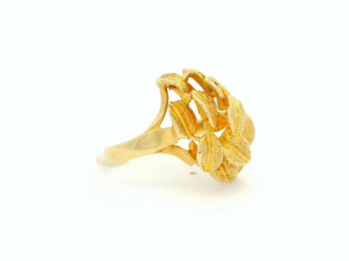 MID-CENTURY ETCHED LEAVES RING 14ct GOLD