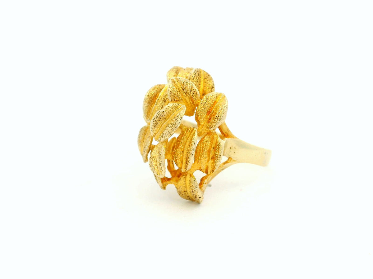 MID-CENTURY ETCHED LEAVES RING 14ct GOLD