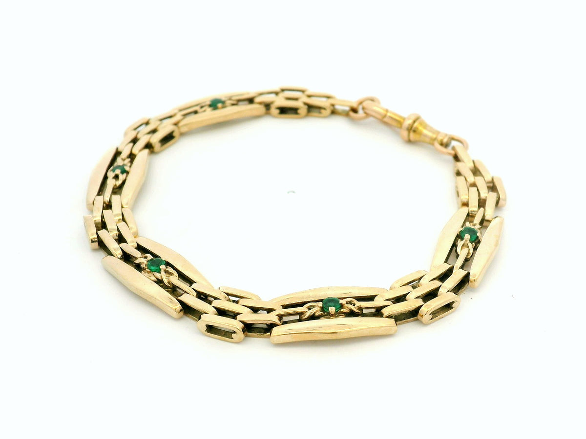 ANTIQUE EMERALD GATE LINK BRACELET 9ct GOLD