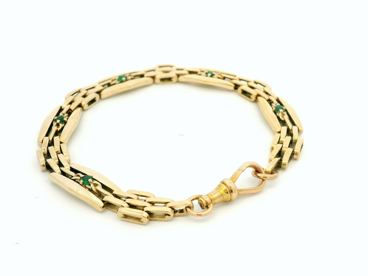 ANTIQUE EMERALD GATE LINK BRACELET 9ct GOLD