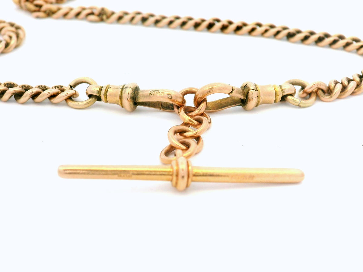ANTIQUE 38.92g DOUBLE ALBERT FOB CHAIN 9ct GOLD