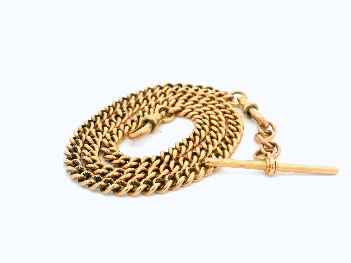 ANTIQUE 38.92g DOUBLE ALBERT FOB CHAIN 9ct GOLD