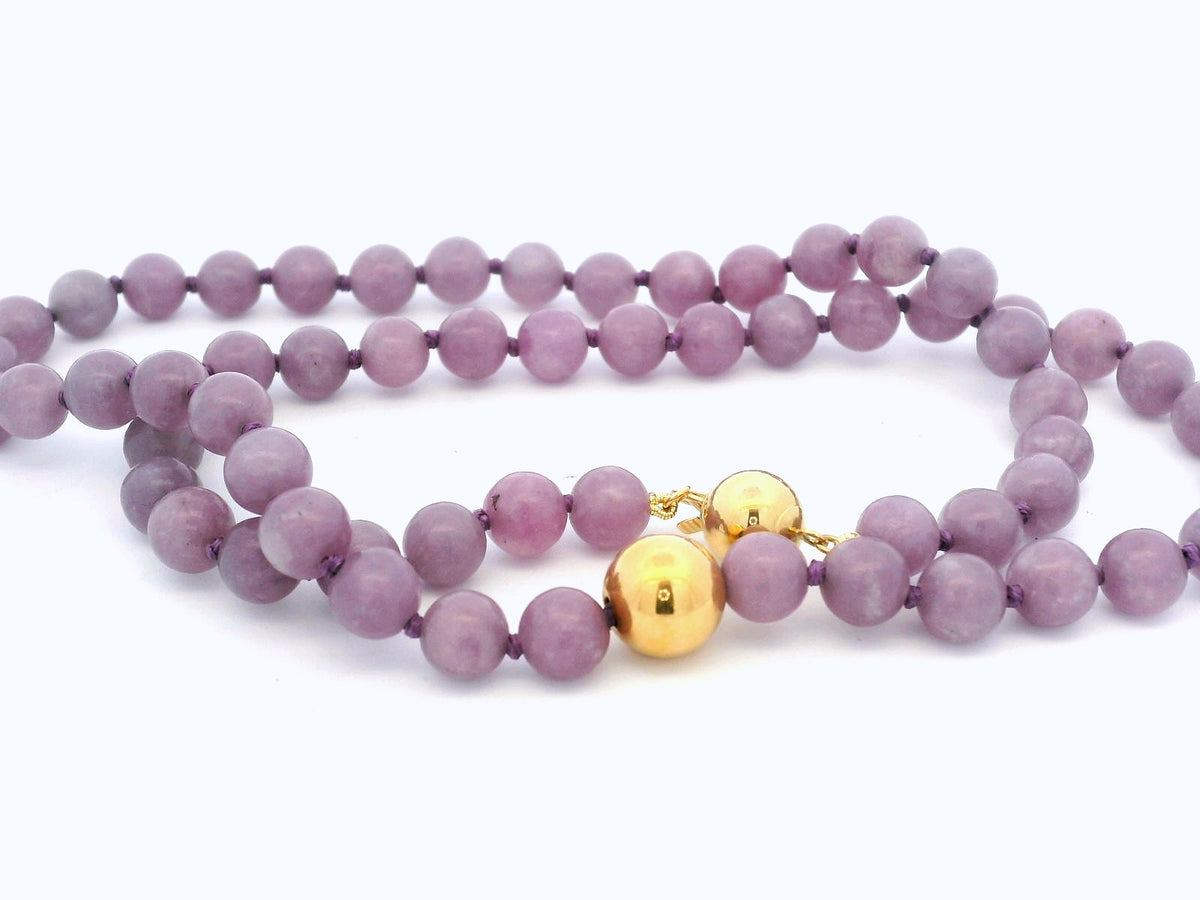 KUNZITE &amp; GOLD BEAD NECKLACE 14ct GOLD