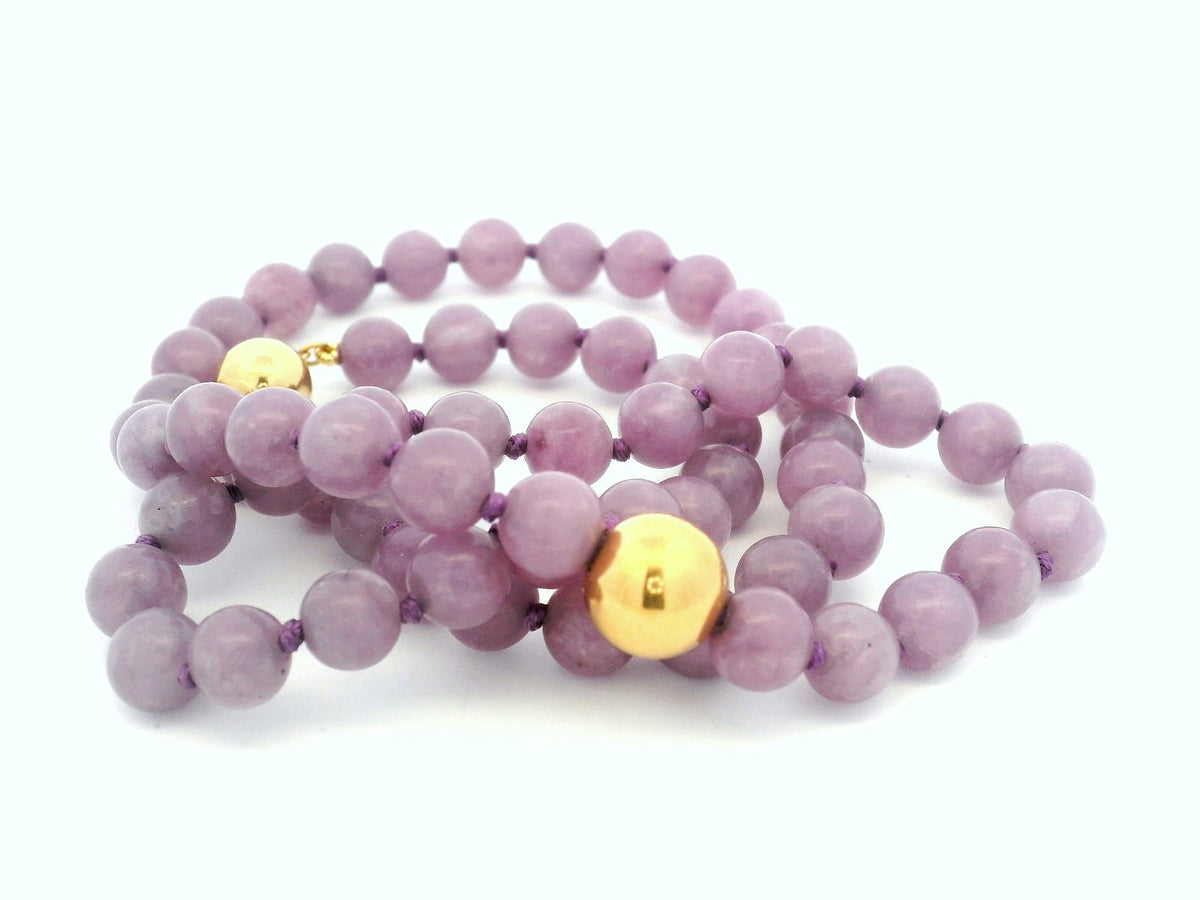 KUNZITE &amp; GOLD BEAD NECKLACE 14ct GOLD