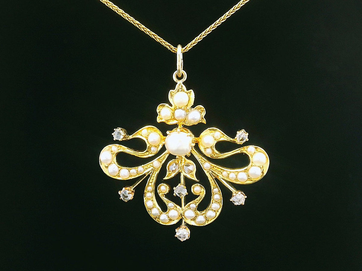 ANTIQUE AUSTRALIAN c1900 DIAMOND &amp; PEARL PENDANT 15ct GOLD