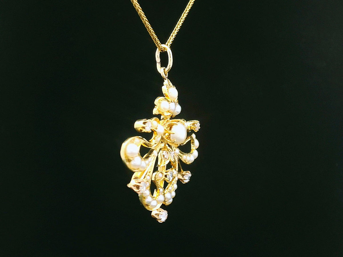 ANTIQUE AUSTRALIAN c1900 DIAMOND &amp; PEARL PENDANT 15ct GOLD