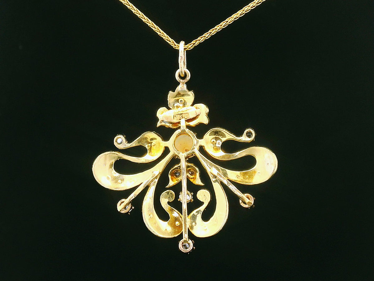 ANTIQUE AUSTRALIAN c1900 DIAMOND &amp; PEARL PENDANT 15ct GOLD