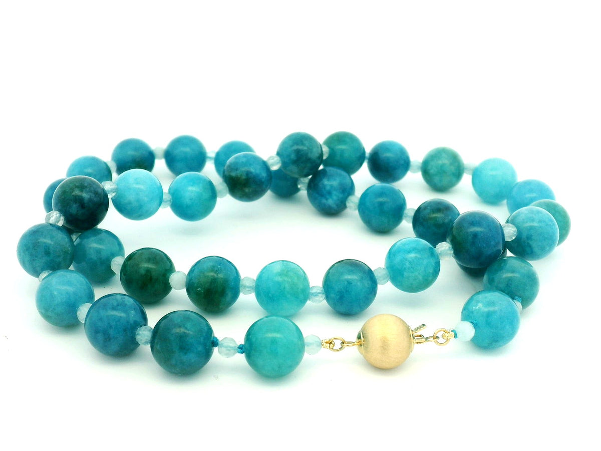 ‘JADE’ &amp; AQUAMARINE BEAD NECKLACE 14ct GOLD