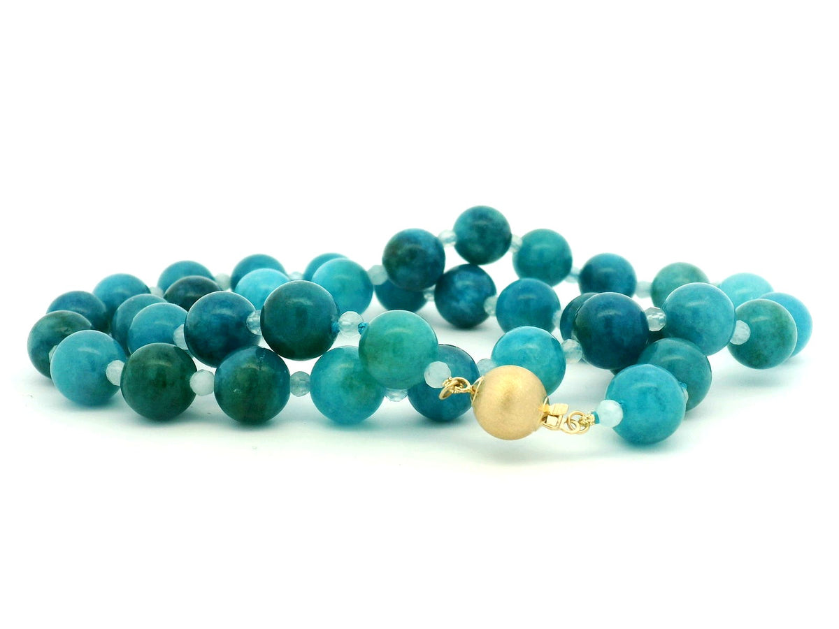 ‘JADE’ &amp; AQUAMARINE BEAD NECKLACE 14ct GOLD