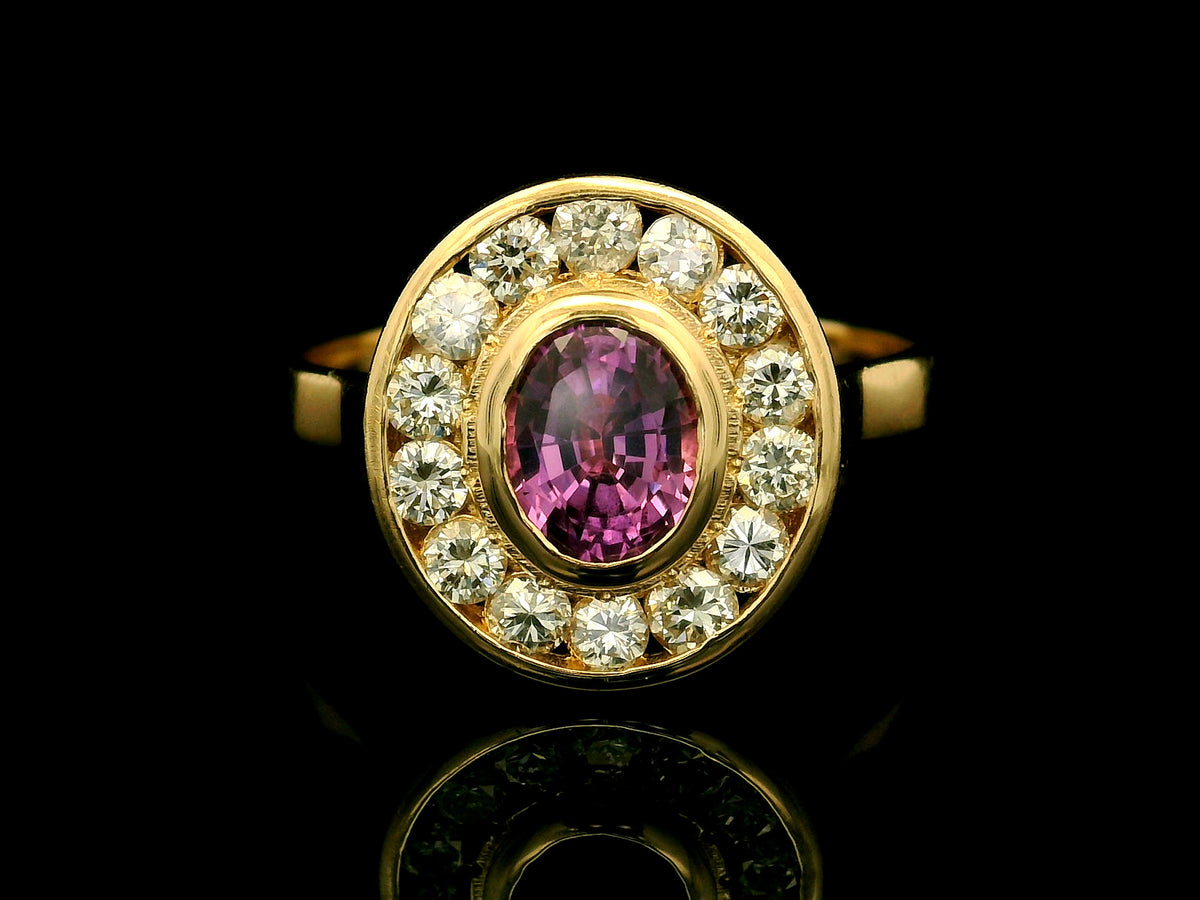 PINK SAPPHIRE &amp; DIAMOND HALO RING 14ct GOLD