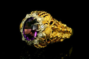 VINTAGE c1940 AMETHYST AND DIAMOND COCKTAIL RING 18ct GOLD