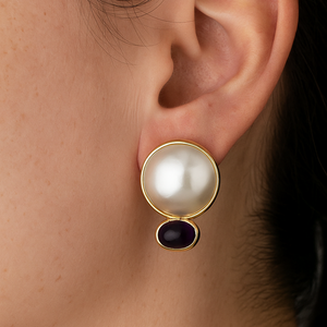 RETRO c1980’s MABE PEARL & AMETHYST EARRINGS 9ct GOLD