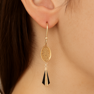 ANTIQUE EDWARDIAN ONYX DROP EARRINGS 9ct GOLD