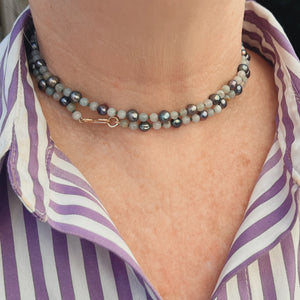 BESPOKE TAHITIAN PEARL & AQUAMARINE NECKLACE 9ct GOLD