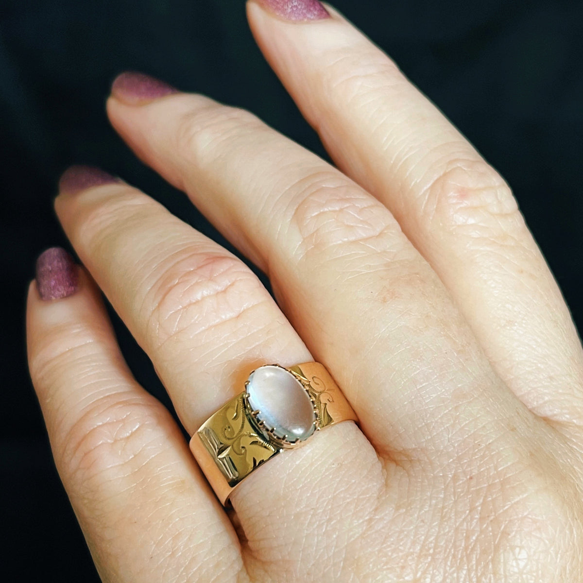 ANTIQUE VICTORIAN AUSTRALIAN c1880 MOONSTONE CIGAR BAND 9ct ROSE GOLD