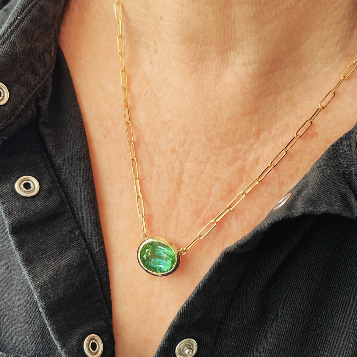 BESPOKE 12ct TOURMALINE NECKLACE 14ct YELLOW GOLD