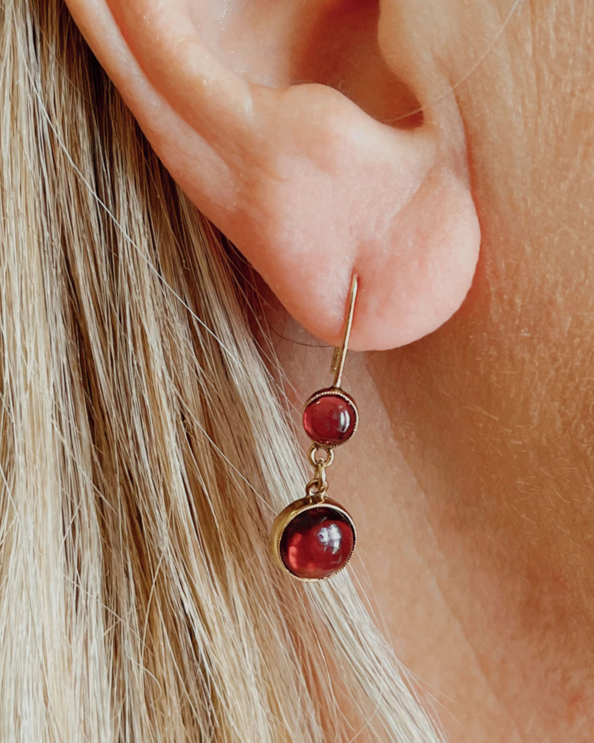 ANTIQUE EDWARDIAN GARNET DROP EARRINGS 9ct GOLD