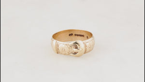 ANTIQUE EDWARDIAN 1902 FLORAL ETCHED BUCKLE RING 9ct GOLD