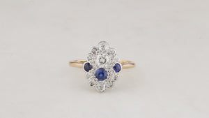 ANTIQUE c1920 ART DECO SAPPHIRE & DIAMOND RING IN 18ct GOLD & PLATINUM