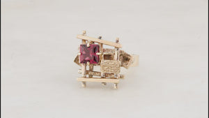 MID-CENTURY GARNET COCKTAIL RING 9ct GOLD