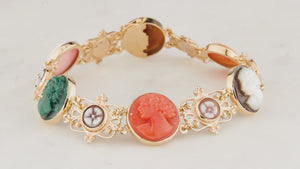 VINTAGE 1930’s SHELL & AGATE CAMEO BRACELET 14ct GOLD