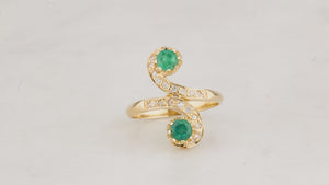 VINTAGE ART NOUVEAU STYLE EMERALD & DIAMOND RING 18ct GOLD