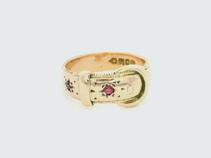 ANTIQUE VICTORIAN 1878 RUBY BUCKLE RING 9ct GOLD