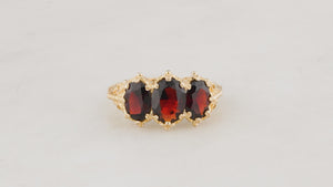 RETRO 1974 GARNET TRILOGY RING 9CT GOLD