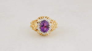 VINTAGE c1940 AMETHYST AND DIAMOND COCKTAIL RING 18ct GOLD