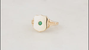 CUSTOM R&V EMERALD SHIELD SIGNET RING 9ct GOLD