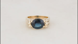 BESPOKE TEAL BLUE TOURMALINE & DIAMOND RING 9ct GOLD