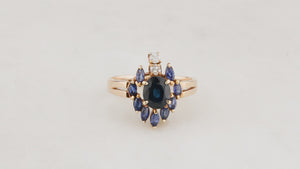 VINTAGE c1940 SAPPHIRE & DIAMOND RING 14ct GOLD