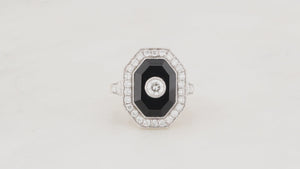MODERN ONYX & DIAMOND RING 14CT GOLD