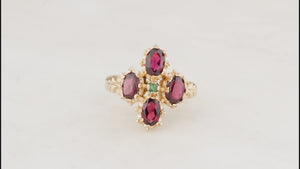 MID-CENTURY EMERALD & GARNET RING 9ct GOLD