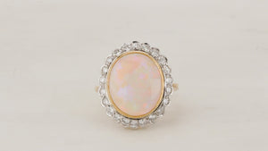 VINTAGE c1930/40 SOLID OPAL & DIAMOND RING 18ct GOLD