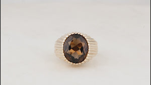 VINTAGE 1973 SMOKY QUARTZ COCKTAIL RING 9ct GOLD